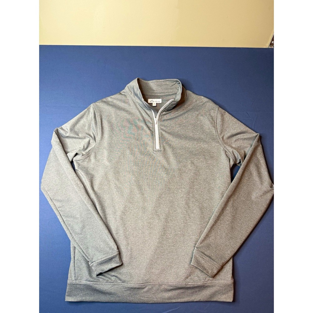Peter Millar Men's Gray 1/4 Zip Mock Neck Polyester Knit Pullover M